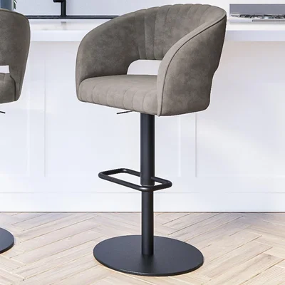Furniture123 Grey Faux Leather Adjustable Bar Stool with Back - Runa