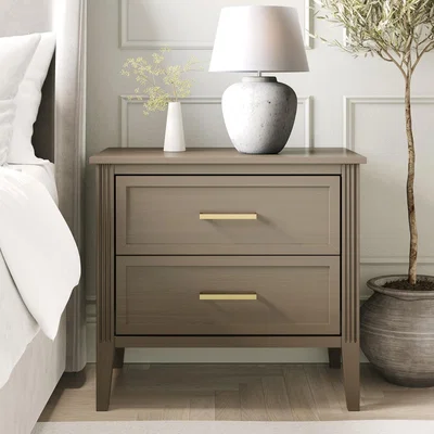 Furniture123 Dark Wood Wide 2 Drawer Bedside Table - Delilah