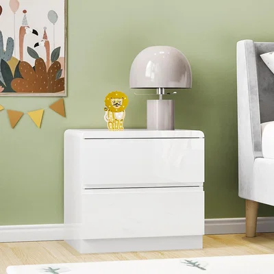 Furniture123 Kids White High Gloss 2 Drawer Bedside Table - Lyra