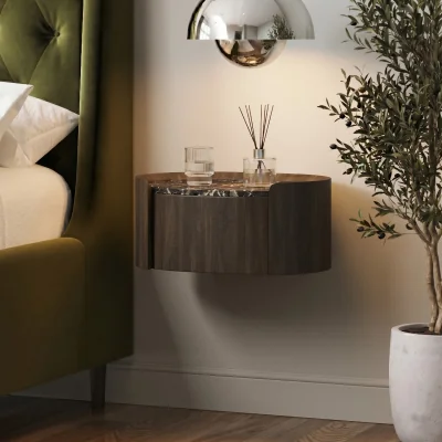 Furniture123 Walnut and Marble-Effect 1 Drawer Floating Bedside Table - Raffaele