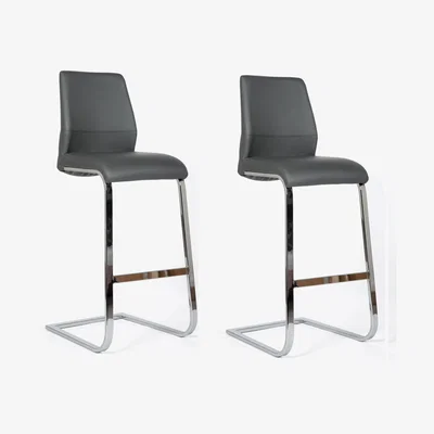 Furniture123 Hilton Bar Stools in Grey Faux Leather