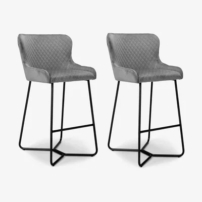 Furniture123 Pair of Grey Velvet Wingback Barstools - Shankar