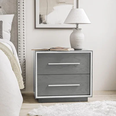 Furniture123 Modern Grey Bedside Table with 2 Drawers and Rustic Finish - Franco