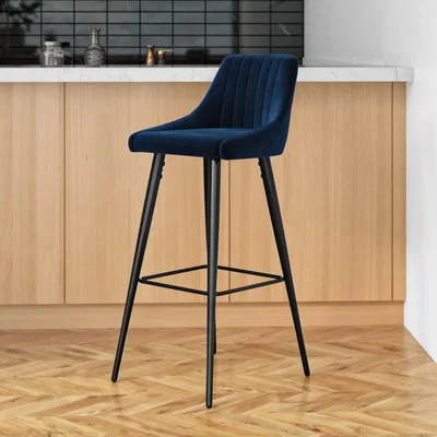 Furniture123 Navy Velvet Bar Stool with Back - 77cm - Macie