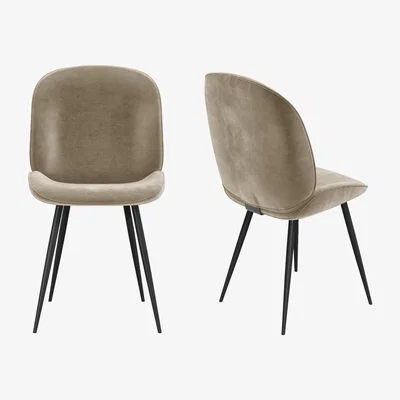 Furniture123 Set of 2 Mink Velvet Dining Chairs with Black Legs - Jenna