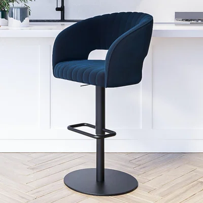 Furniture123 Navy Velvet Adjustable Bar Stool with Back - Runa