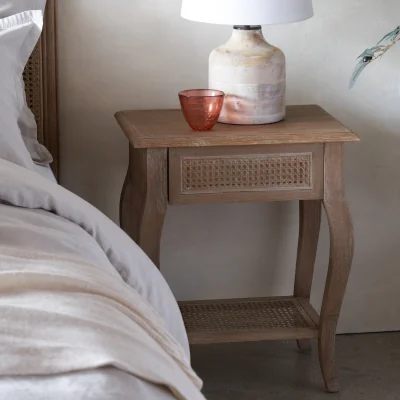Feather & Black Sienna Rattan Bedside Table, Weathered Oak / Rattan