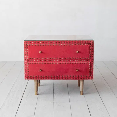 Graham & Green Eleonora Coral Velvet Bedside Table