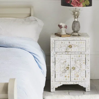 Graham & Green Classic White Mother of Pearl Bedside Table