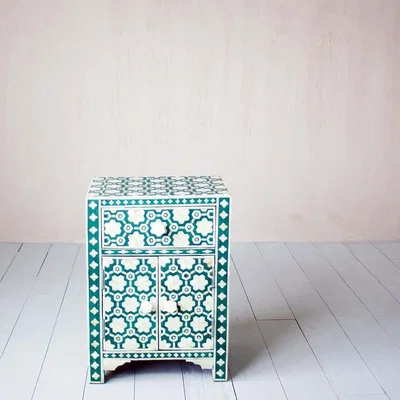 Graham & Green Jade Green Floral Bone Inlay Bedside Table