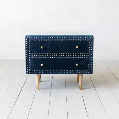 Graham & Green Eleonora Sapphire Blue Velvet Bedside Table