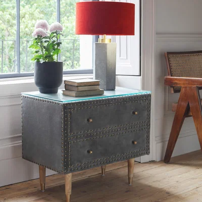 Graham & Green Eleonora Grey Velvet Bedside Table