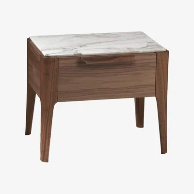 Heal's Porada Ziggy Night 1 Bedside Table in Walnut and White Calacatta Gold