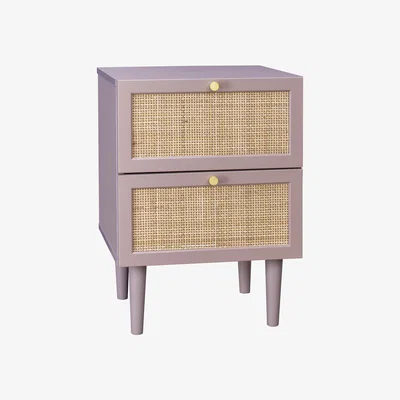 Homebase Gracie Rattan 2 Drawer Bedside Table - Dusky Pink