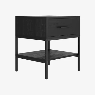 Homebase Boston 1 Drawer Bedside Table - Black
