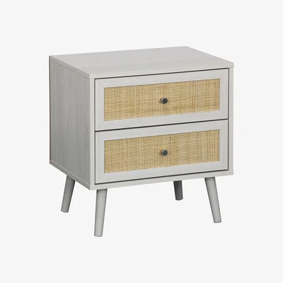 Homebase Kubu Rattan 2 Drawer Bedside Table - Whitewash