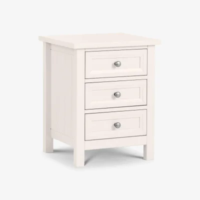 Happy Beds Maine - 3 Drawer Bedside Table - White - Wooden - Happy Beds