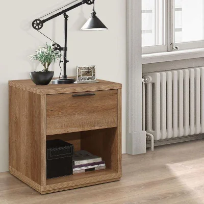 Happy Beds Stockwell - Rustic 1 Drawer Bedside Table - Oak - Wooden - Happy Beds