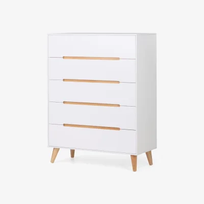 Happy Beds Alicia - 5 Drawer Bedside Table - White/Oak - Wooden - Happy Beds