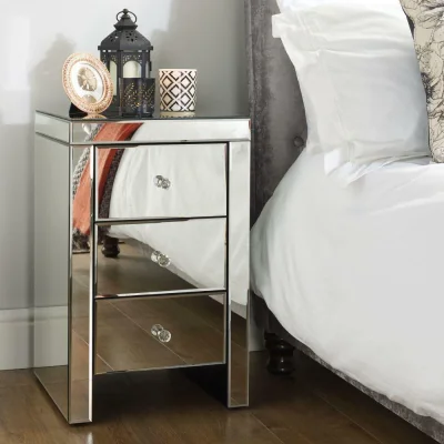 Happy Beds Seville - Mirrored 3 Drawer Bedside Table - Mirror - Mirror/Glass - Happy Beds
