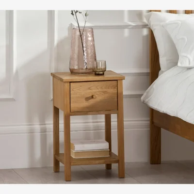 Happy Beds Coxmoor – 1-Drawer Bedside Table – Oak – Wooden - Happy Beds