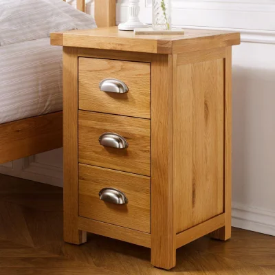 Happy Beds Woburn - 3 Drawer Bedside Table - Oak - Wooden - Happy Beds