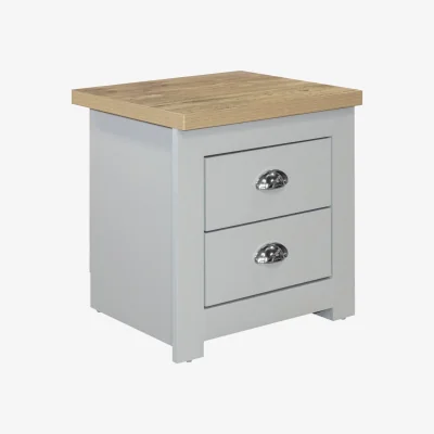 Happy Beds Highgate - 2 Drawer Bedside Table - Grey/Oak - Wooden - Happy Beds