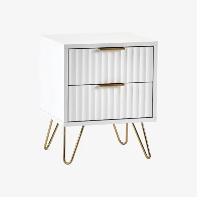 Happy Beds Murano - 2 Drawer Bedside Table - White - Wooden - Happy Beds