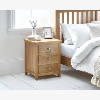 Happy Beds Mallory - 3 Drawer Bedside Table - Oak - Wood