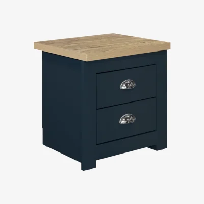 Happy Beds Highgate - 2 Drawer Bedside Table - Blue/Oak - Wooden - Happy Beds