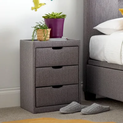 Happy Beds Milton - 3-Drawer Bedside Table - Grey - Fabric - Happy Beds