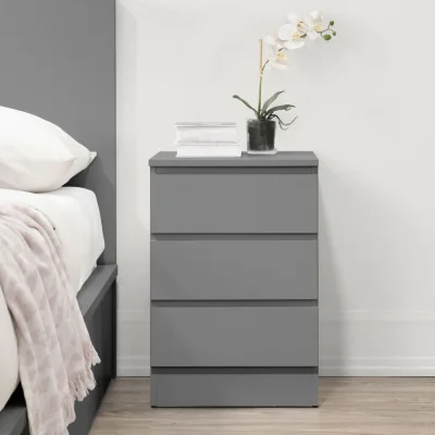 Happy Beds Oslo - 3 Drawer Bedside Table - Grey - Wooden - Happy Beds