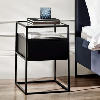 Happy Beds Universal - 1 Drawer Bedside Table - Black - Wooden/Metal