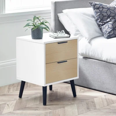 Happy Beds Alba – 2-Drawer Bedside Table – White and Oak Grey – Lacquered MDF - Happy Beds