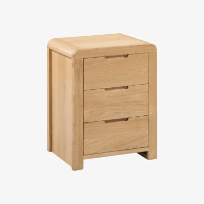 Happy Beds Curve - 3 Drawer Bedside Table - Oak - Wooden - Happy Beds