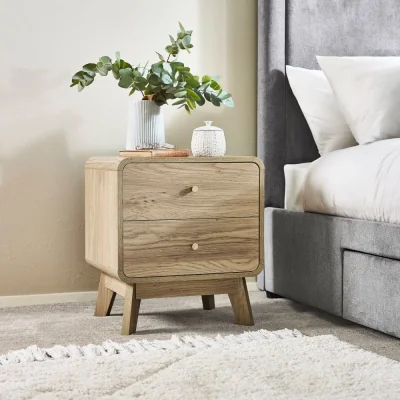 Happy Beds Ingrid - 2 Drawer Bedside Table - Light Oak - Wooden - Happy Beds