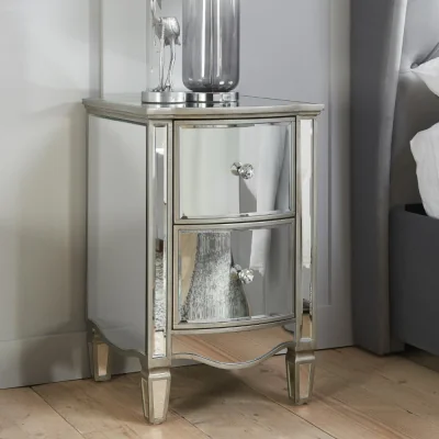 Happy Beds Elysee - Mirrored 2 Drawer Bedside Table - Mirror - Glass - Happy Beds
