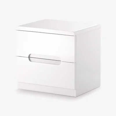 Happy Beds Manhattan - Gloss 2 Drawer Bedside Table - White - Wooden - Happy Beds