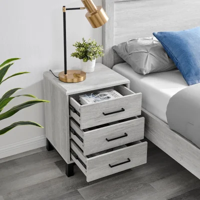 Happy Beds Rodley - 3 Drawer Bedside Table - Grey Oak - Wooden - Happy Beds