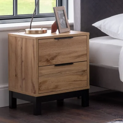 Happy Beds Bali - 2 Drawer Bedside Table - Oak - Wooden - Happy Beds