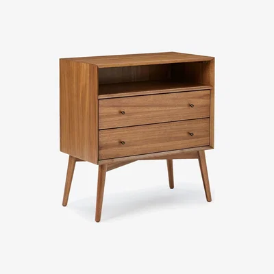 John Lewis west elm Mid-Century Wide Bedside Table, Acorn, FSC-Certified (Acacia)