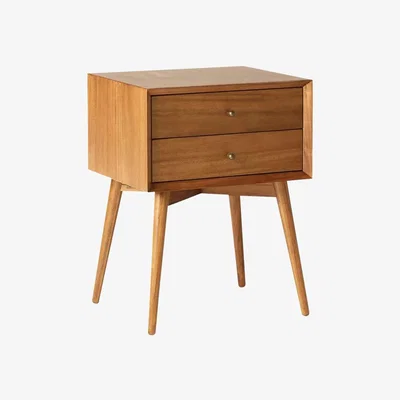 John Lewis west elm Mid-Century Wood 2 Drawer Bedside Table, Acorn