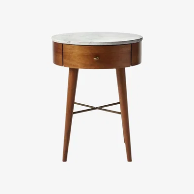 John Lewis West Elm Penelope Marble Top 1 Drawer Bedside Table, Acorn