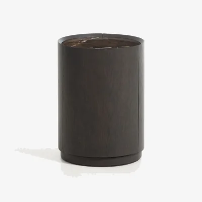 Kave Home Nemore bedside table with 1 oak veneer drawer and Emperador marble-effect ceramic top, FSC Mix Credit, Ø 40 cm