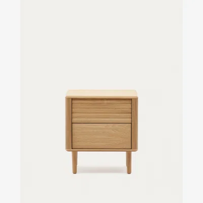 Kave Home Lenon oak wood and veneer bedside table with 2 drawers, 50 x 55 cm FSC MIX Credit