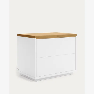 Kave Home Abilen oak veneer and white lacquer bedside table 53 x 44 cm FSC 100%