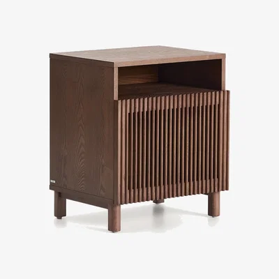 Kave Home Beyla bedside table in ash veneer and solid ash wood with walnut finish 53 x 62.5cm FSC 100%