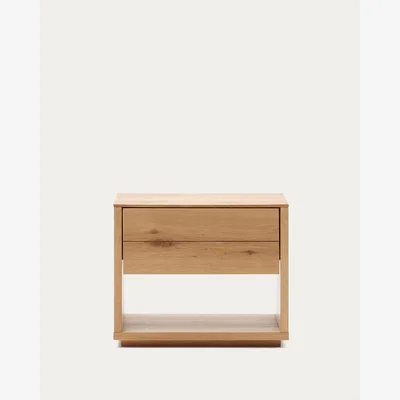 Kave Home Alguema bedside table in oak wood veneer with natural finish, 60 x 50 cm