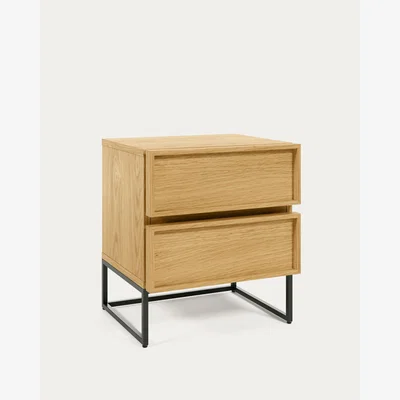 Kave Home Taiana bedside table with oak veneer and steel frame with black finish 45 x 51 cm