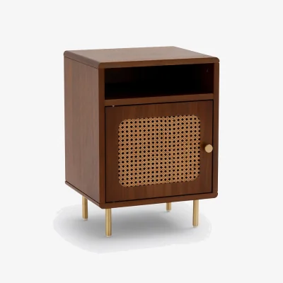 La Redoute Redpop Walnut & Cane 1-Door Bedside Table